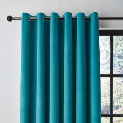 Dunelm Recycled Velour Teal Eyelet Curtains Teal (Blue)