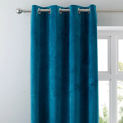 Dunelm Ashford Teal Velour Eyelet Curtains Blue