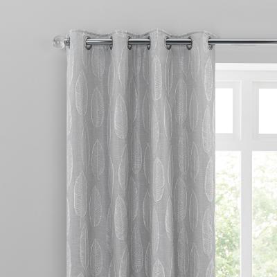 Dunelm Glam Leaf Silver Eyelet Curtains Grey and White