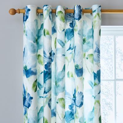 Dunelm Watercolour Floral Blue Eyelet Curtains Blue/White