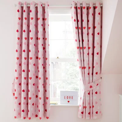 Dunelm Loveable Hearts Blackout Eyelet Curtains Pink and White