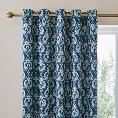 Dunelm Ikat Navy Blackout Eyelet Curtains Navy Blue/White/Green