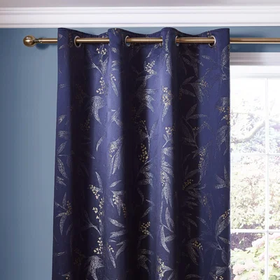 Dunelm Bamboo Luxe Navy Eyelet Curtains Navy (Blue)