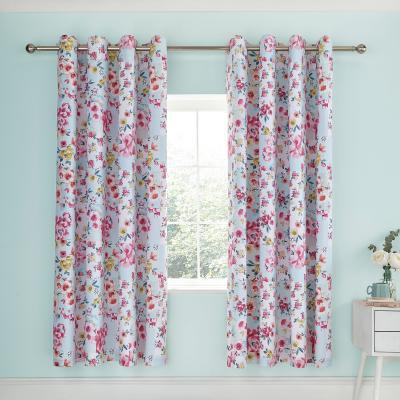Dunelm Catherine Lansfield Flower Patchwork Duck Egg Lined Eyelet Curtains Blue, Pink and Yellow