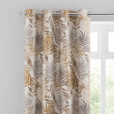Dunelm Leaf Jacquard Butterscotch Eyelet Curtains Butterscotch (Orange)
