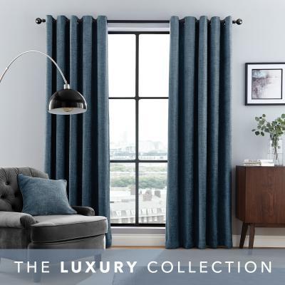 Dunelm Aubrey Navy Chenille Eyelet Curtains Navy Blue