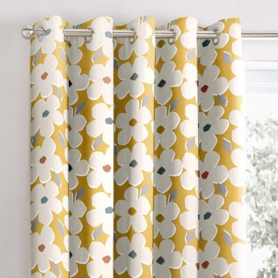 Dunelm Aura Ochre Ditsy Floral Eyelet Curtains Yellow, White and Grey