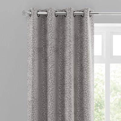 Dunelm Chenille Spot Grey Eyelet Curtains Grey and White