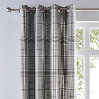 Dunelm Melrose Woven Check Arctic Grey Eyelet Curtains Grey