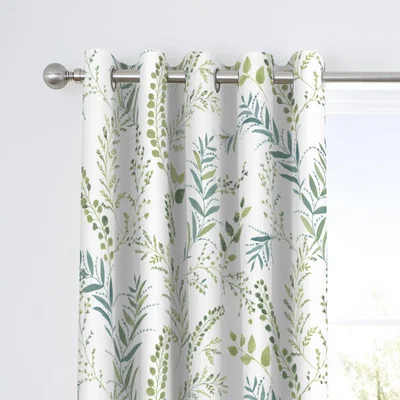 Dunelm Fusion Fernworthy Green Eyelet Curtains Green, White and Blue