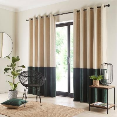Dunelm Hampton Bottle Green Eyelet Curtains Green and Beige