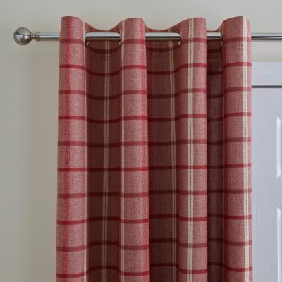 Dunelm Marled Red Check Thermal Eyelet Door Curtain Red