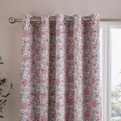 Dunelm Bridgetta Floral Blackout Eyelet Curtain Blush