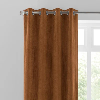 Dunelm Margot Velvet-Look Butterscotch Eyelet Curtains Brown