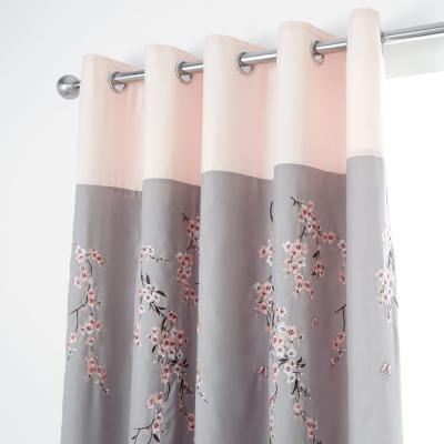 Dunelm Catherine Lansfield Grey Embroidered Blossom Eyelet Curtains Grey and Pink