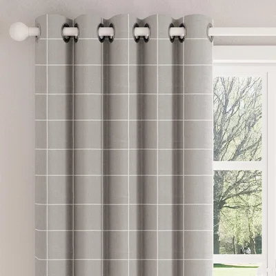 Dunelm Haddington Mushroom Checked Eyelet Curtains Mushroom
