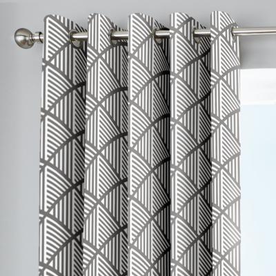 Dunelm Brooklyn Grey Geo Eyelet Curtains Grey and White