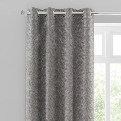 Dunelm Abstract Chenille Dove Grey Eyelet Curtains Grey