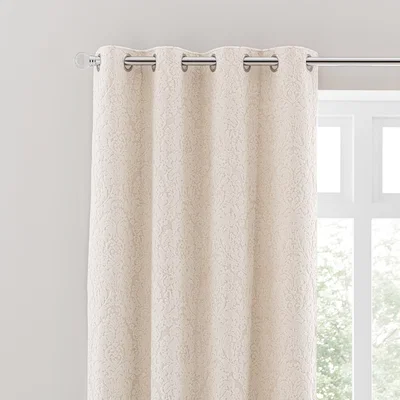 Dunelm Damask Cut Velvet Ivory Eyelet Curtains Cream