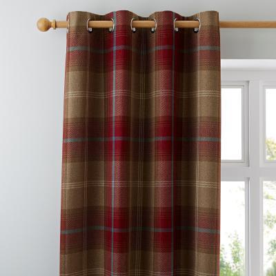 Dunelm Highland Check Wine Eyelet Curtains Red and Brown