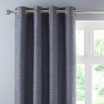 Dunelm Churchgate Swithland Herringbone Denim Blue Eyelet Curtains Denim Blue