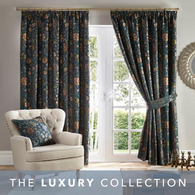 Dunelm Betsy Chenille Jacquard Lagoon Pencil Pleat Curtains Blue, Green and Brown
