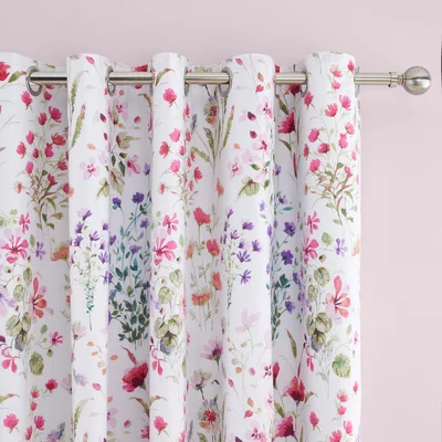 Dunelm Watercoloured Floral Pink Eyelet Curtains Pink