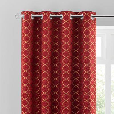 Dunelm Chenille Ogee Red Eyelet Curtains Deep Red