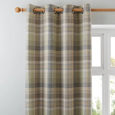 Dunelm Finley Check Green Eyelet Curtains Green