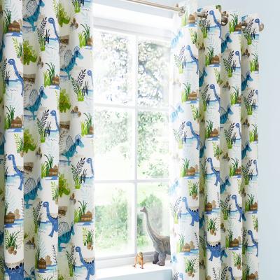 Dunelm Roar! Dinosaur Blackout Eyelet Kids Curtains Green, Blue and White