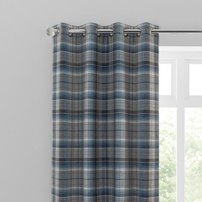 Dunelm Inverness Check Blue Eyelet Curtains Blue, Grey and White