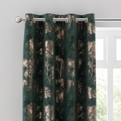 Dunelm Velour Tree Print Emerald Eyelet Curtains Green/Gold