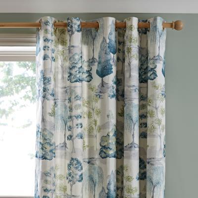 Dunelm Watercolour Trees Green Eyelet Curtains Green