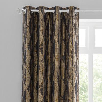 Dunelm Luxor Metallic Blue Eyelet Curtains Gold and Blue