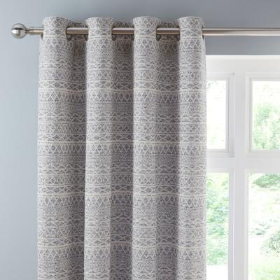 Dunelm Leda Geometric Blue Eyelet Curtains Blue