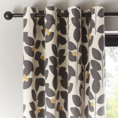 Dunelm Modern Leaf Black Eyelet Curtains Black, Yellow and White