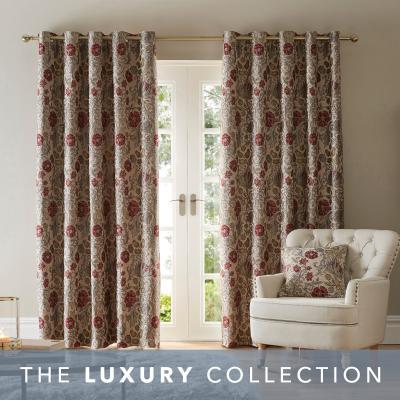 Dunelm Betsy Natural Chenille Jacquard Eyelet Curtains Brown and Red