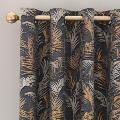 Dunelm Palm Charcoal Eyelet Curtains Charcoal and Yellow