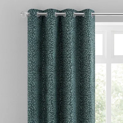 Dunelm Chenille Spot Bottle Green Eyelet Curtains Green