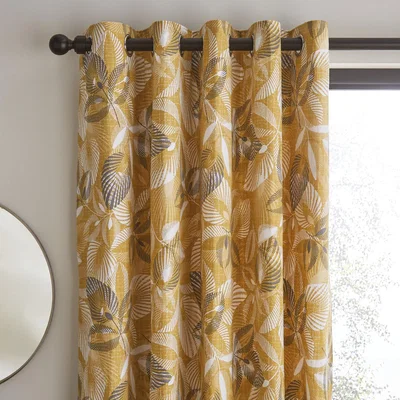 Dunelm Catherine Lansfield Abbotsley Leaf Ochre Eyelet Curtains Ochre
