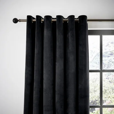 Dunelm Recycled Velour Black Eyelet Curtains Black