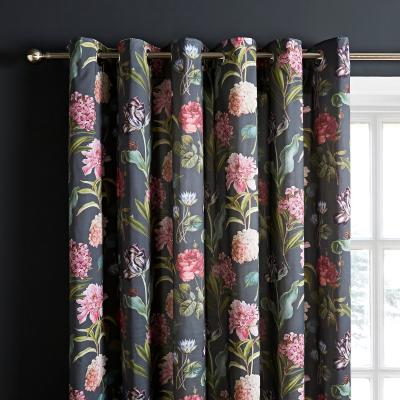 Dunelm Botanical Gardens Charcoal Eyelet Curtains Charcoal