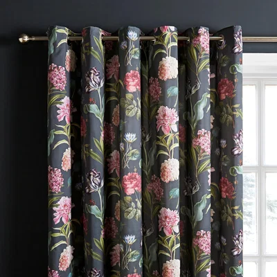 Dunelm Botanical Gardens Charcoal Eyelet Curtains Charcoal