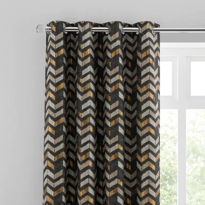 Dunelm Zena Black Eyelet Curtains Black and Yellow