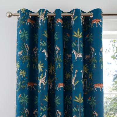 Dunelm Safari Teal Blackout Eyelet Curtains Teal (Blue)
