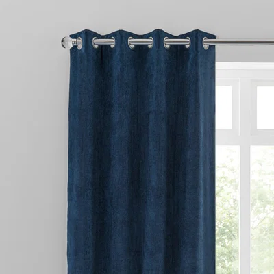 Dunelm Margot Velvet-Look Midnight Blue Eyelet Curtains Blue