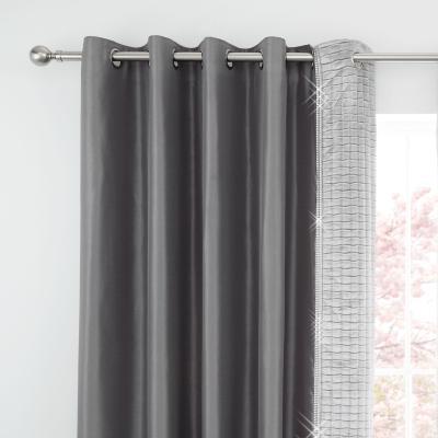 Dunelm Catherine Lansfield Silver Shimmer Crushed Velvet Pinsonic Eyelet Curtains Silver