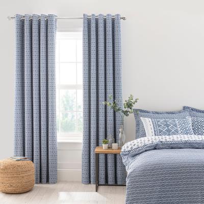 Dunelm Jax Blue Mosaic Blackout Eyelet Curtains Blue