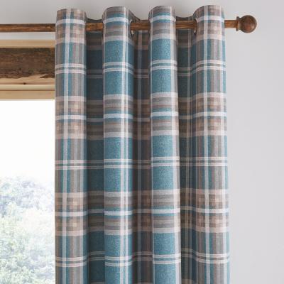 Dunelm Catherine Lansfield Tweed Woven Check Teal Eyelet Curtains Teal (Blue)