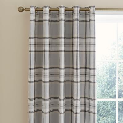 Dunelm Piper Checked Grey Blackout Eyelet Curtains Grey